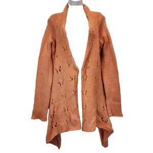 Laurie B Anthropologie Women SZ L  Wool Blend Open Front Cardigan Sweater Orange